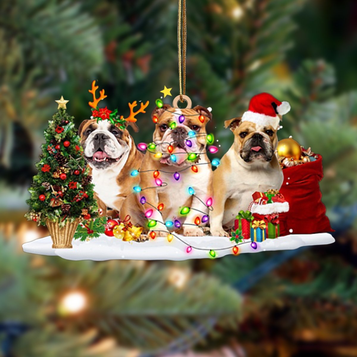Ornament- English Bulldog-Christmas Dog Friends Hanging Ornament, Happy Christmas Ornament, Car Ornament - Best gifts your whole family
