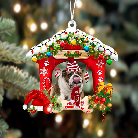 Ornament- English Bulldog-Christmas House Two Sided Ornament, Happy Christmas Ornament, Car Ornament - Best gifts your whole family
