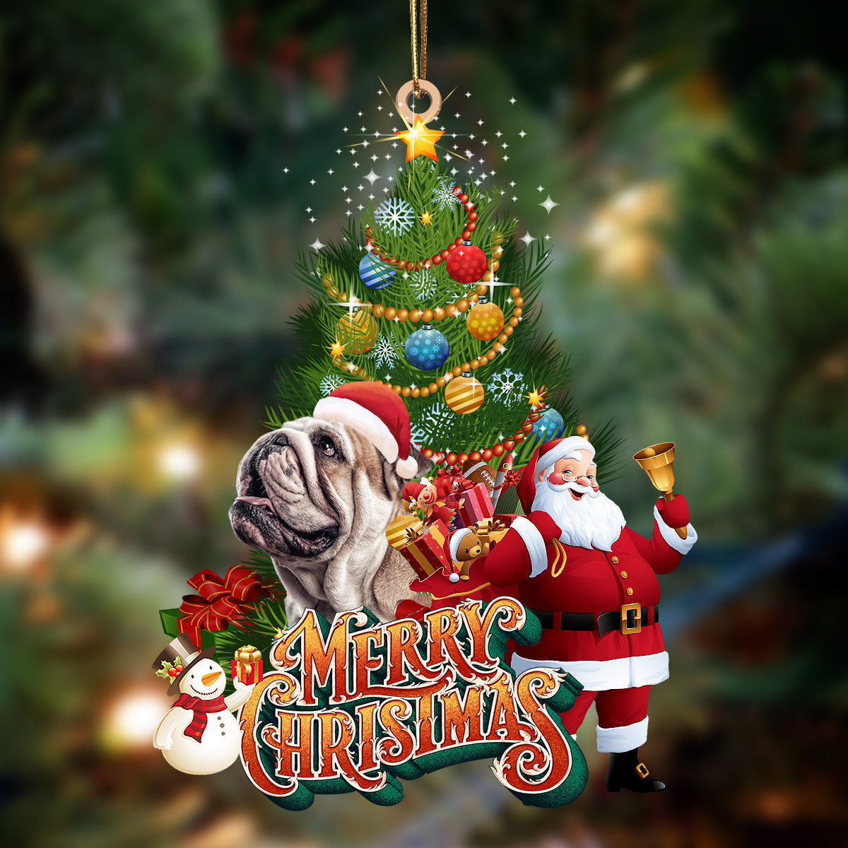 Ornament- English Bulldog2-Christmas Tree&Dog Hanging Ornament, Happy Christmas Ornament, Car Ornament - Best gifts your whole family