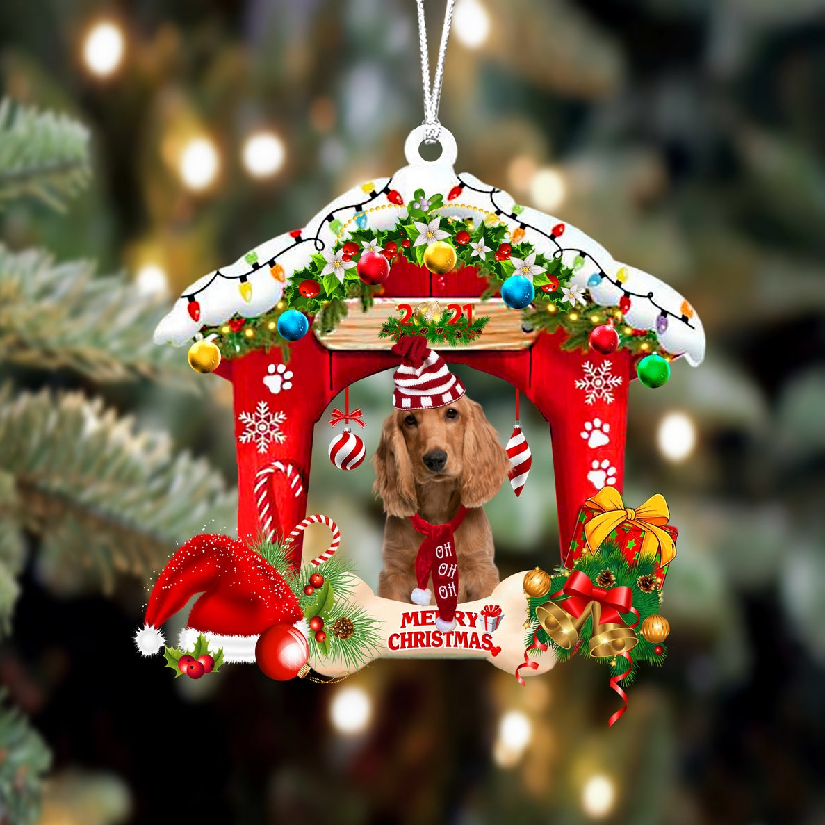 Ornament- English Cocker Spaniel-Christmas House Two Sided Ornament, Happy Christmas Ornament, Car Ornament - Best gifts your whole family