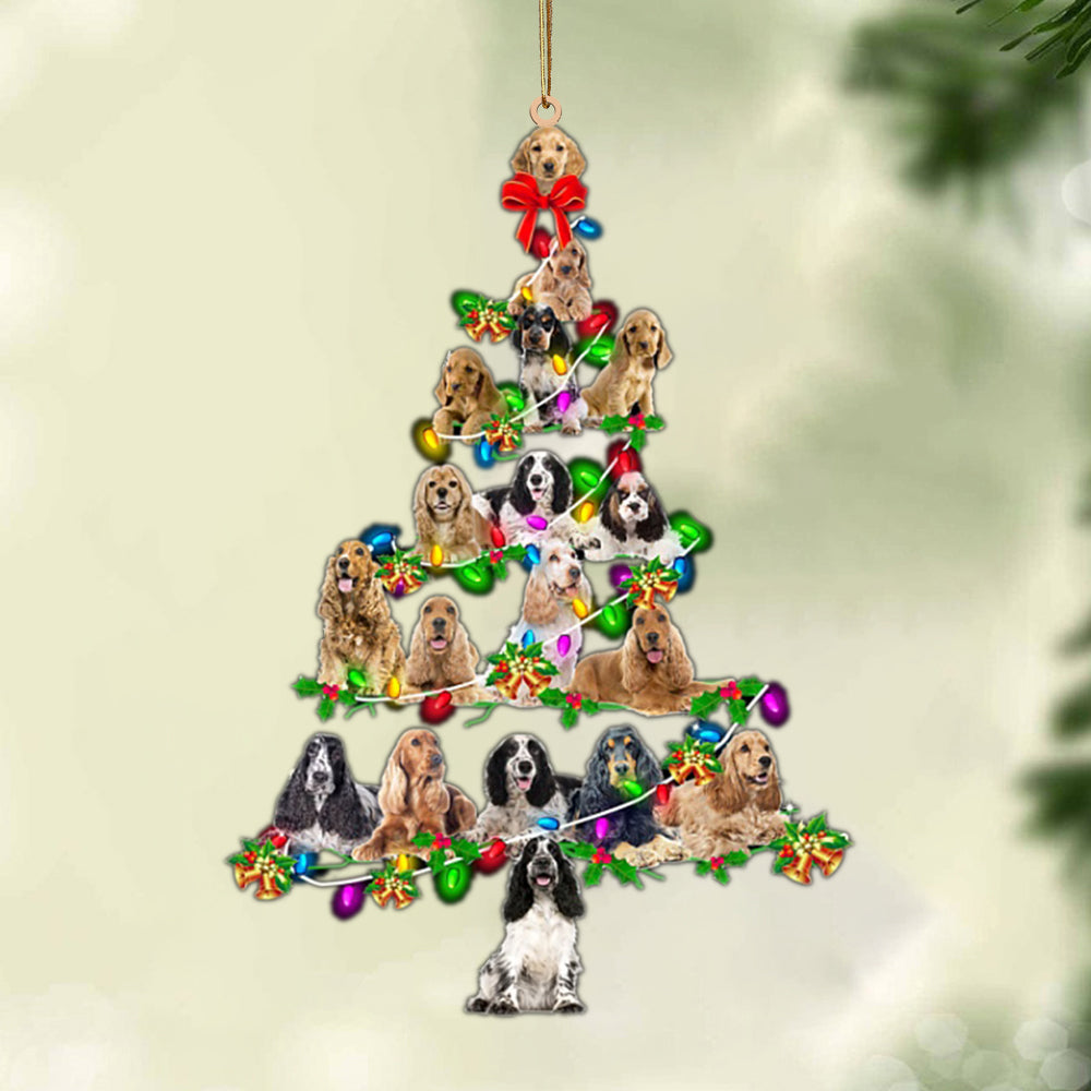 Ornament- English Cocker Spaniel-Christmas Tree Lights-Two Sided Ornament, Christmas Ornament, Car Ornament - Best gifts your whole family
