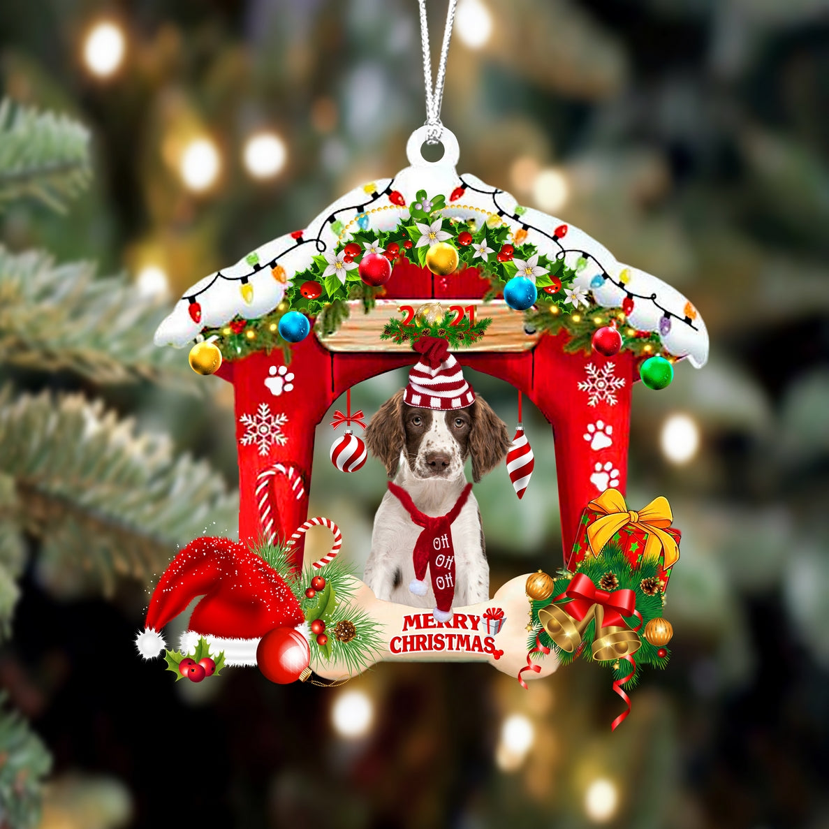 Ornament- English Springer Spaniel-Christmas House Two Sided Ornament, Happy Christmas Ornament, Car Ornament - Best gifts your whole family