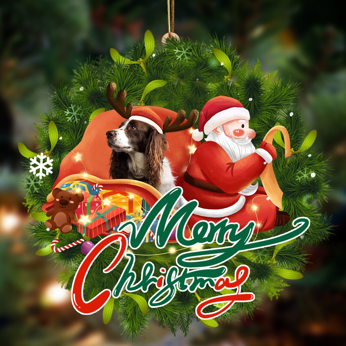 Ornament- English Springer Spaniel-Santa & dog Hanging Ornament, Happy Christmas Ornament, Car Ornament - Best gifts your whole family