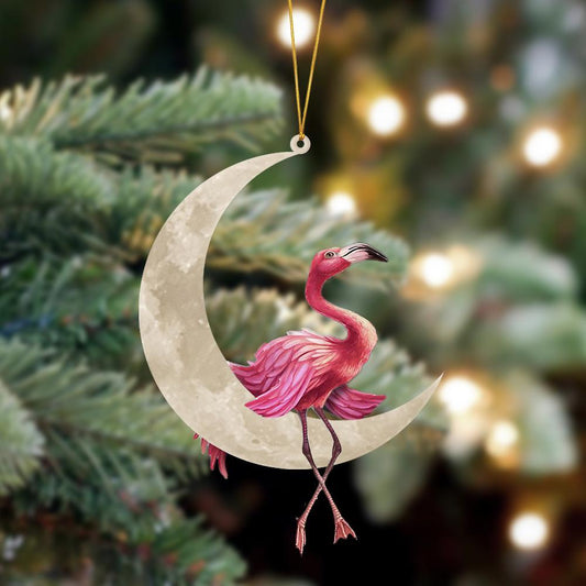 Ornament- Flamingo Sits On The Moon Hanging Ornament Dog Ornament, Car Ornament, Christmas Ornament - Best gifts your whole family