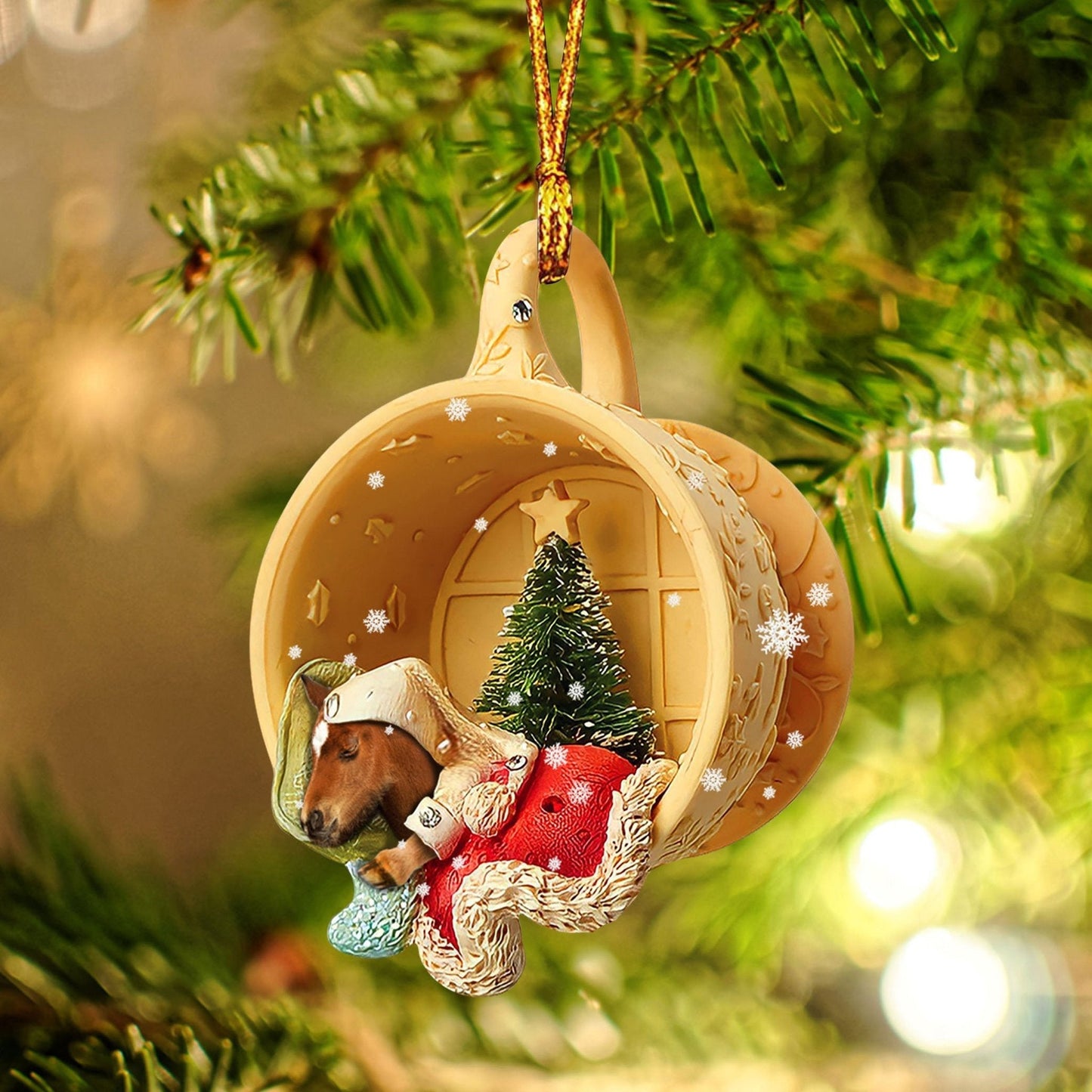 Ornament- Foal Sleeping in a tiny cup Christmas Holiday-Two Sided Ornament, Christmas Ornament, Car Ornament - Best gifts your whole family