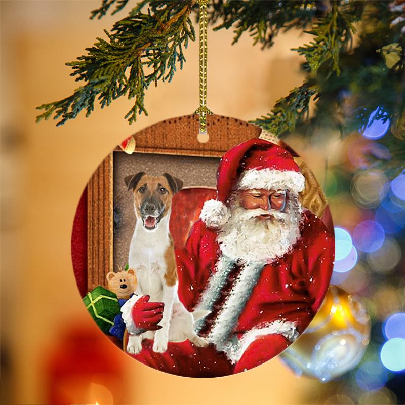 Ornament- Fox Terrier With Santa Christmas Ornament, Happy Christmas Ornament, Car Ornament - Best gifts your whole family