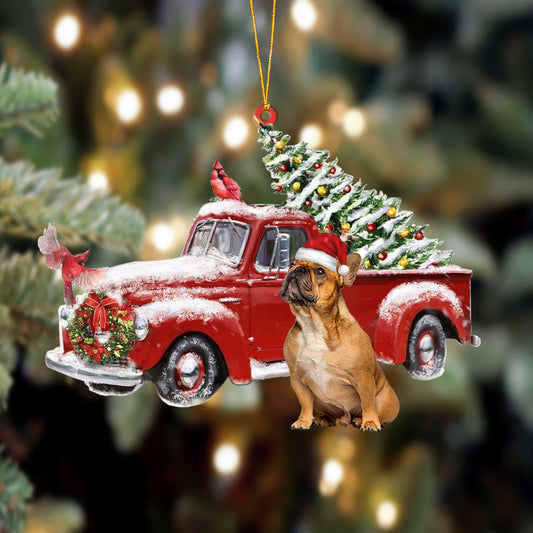 Ornament- French bulldog 1-Cardinal & Truck Two Sided Ornament, Happy Christmas Ornament, Car Ornament - Best gifts your whole family