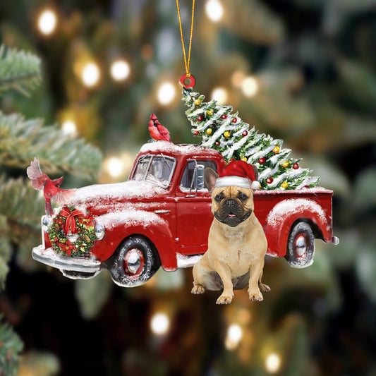 Ornament- French Bulldog-Cardinal & Truck Two Sided Ornament, Happy Christmas Ornament, Car Ornament - Best gifts your whole family