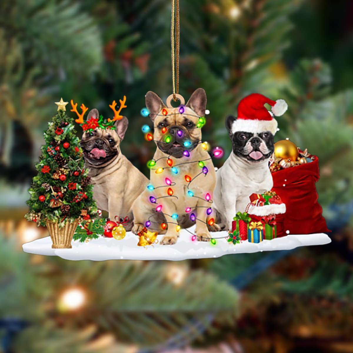 Ornament- French Bulldog-Christmas Dog Friends Hanging Ornament, Happy Christmas Ornament, Car Ornament - Best gifts your whole family