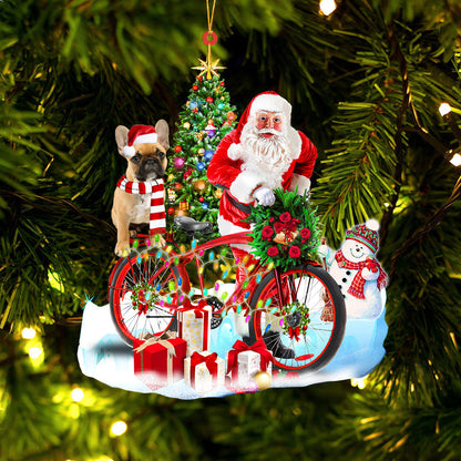 Ornament- French Bulldog On Santa's Bike Ornament Dog Ornament, Car Ornament, Christmas Ornament - Best gifts your whole family