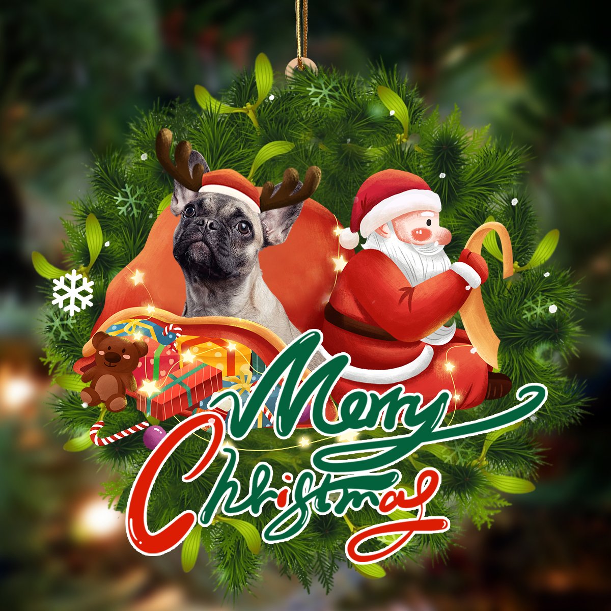 Ornament- French Bulldog1-Santa & dog Hanging Ornament, Happy Christmas Ornament, Car Ornament - Best gifts your whole family
