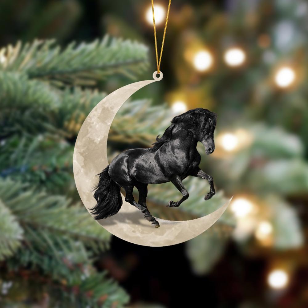 Ornament- Friesian Horse Sits On The Moon Hanging Ornament Dog Ornament, Car Ornament, Christmas Ornament - Best gifts your whole family