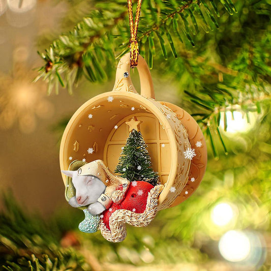 Ornament- Goat Sleeping in a tiny cup Christmas Holiday-Two Sided Ornament, Christmas Ornament, Car Ornament - Best gifts your whole family