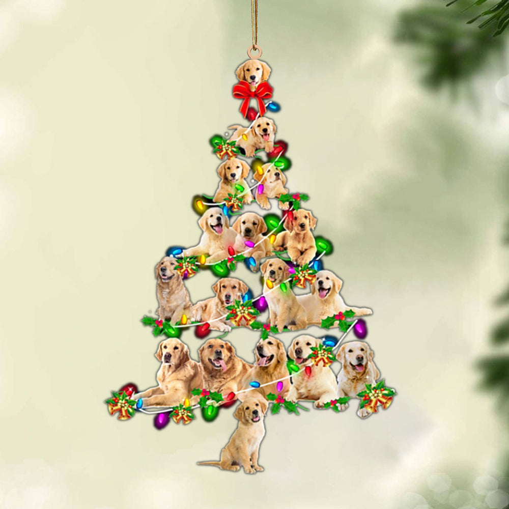 Ornament- Golden Retriever-Christmas Tree Lights-Two Sided Ornament, Happy Christmas Ornament, Car Ornament - Best gifts your whole family