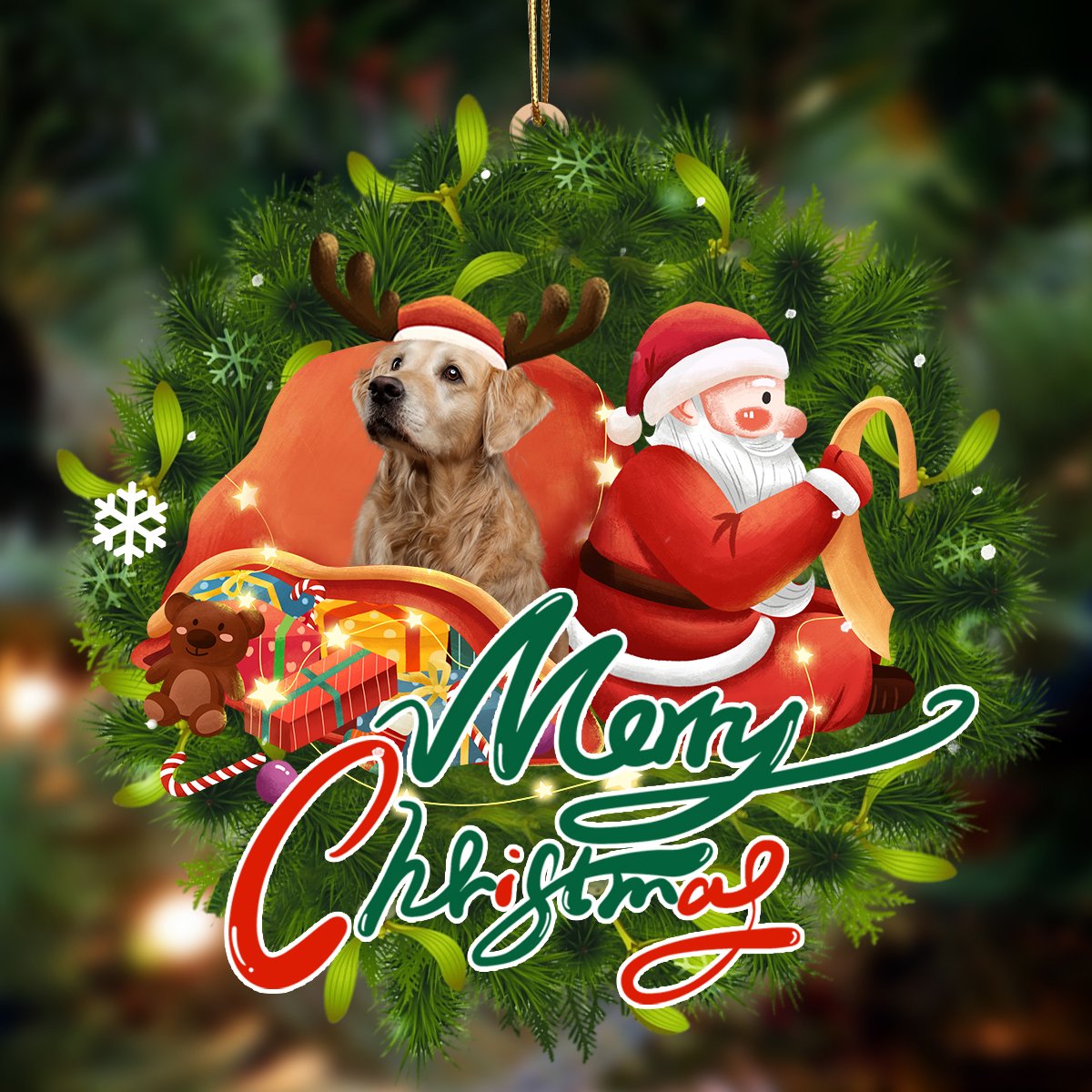 Ornament- Golden Retriever-Santa & dog Hanging Ornament, Happy Christmas Ornament, Car Ornament - Best gifts your whole family