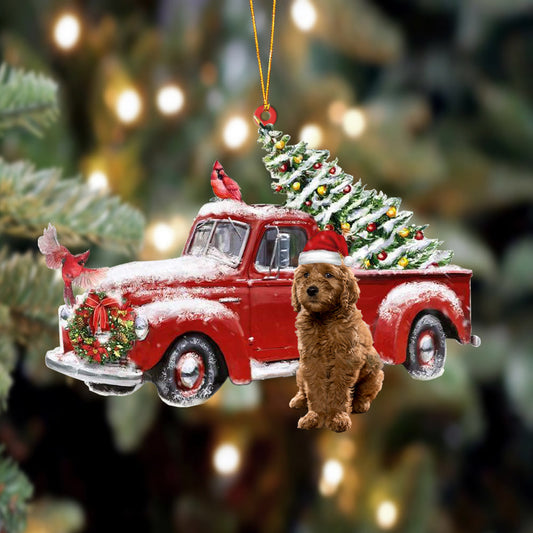 Ornament- Goldendoodle-Cardinal & Truck Two Sided Ornament, Happy Christmas Ornament, Car Ornament - Best gifts your whole family