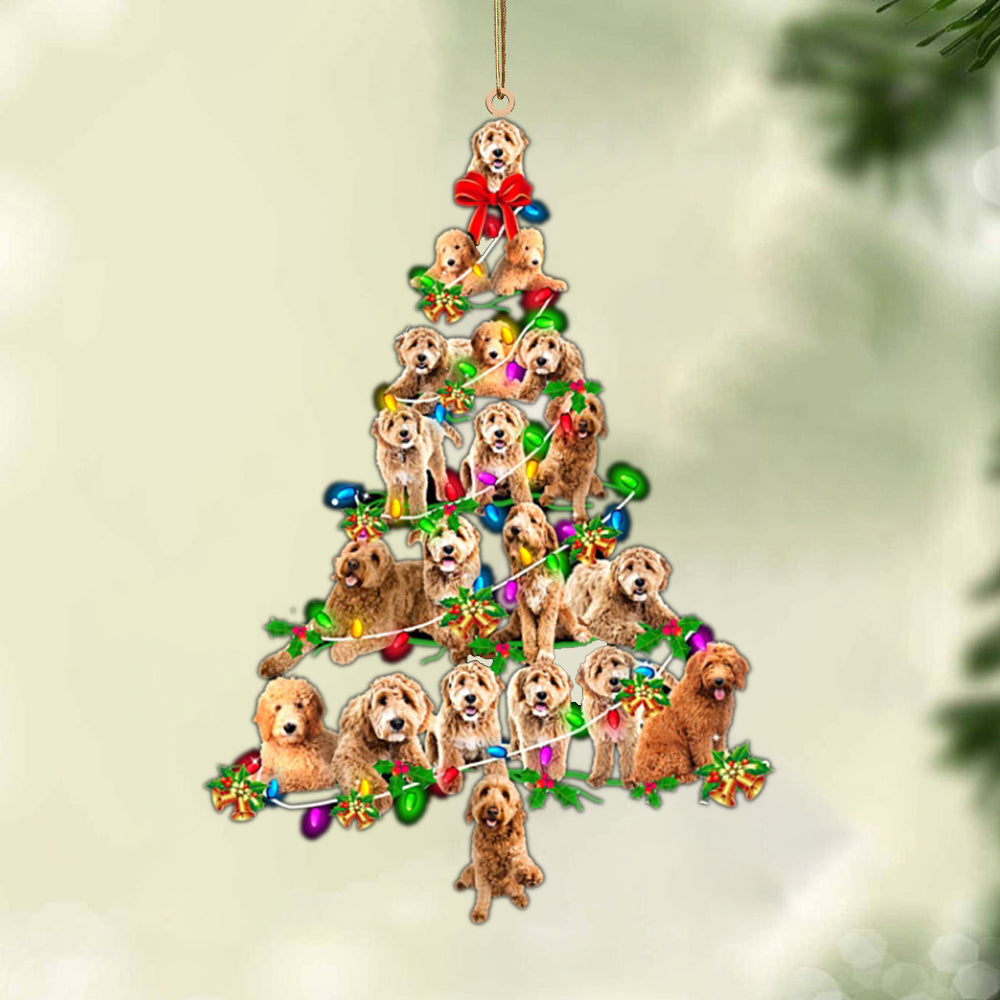 Ornament- Goldendoodle-Christmas Tree Lights-Two Sided Ornament, Happy Christmas Ornament, Car Ornament - Best gifts your whole family