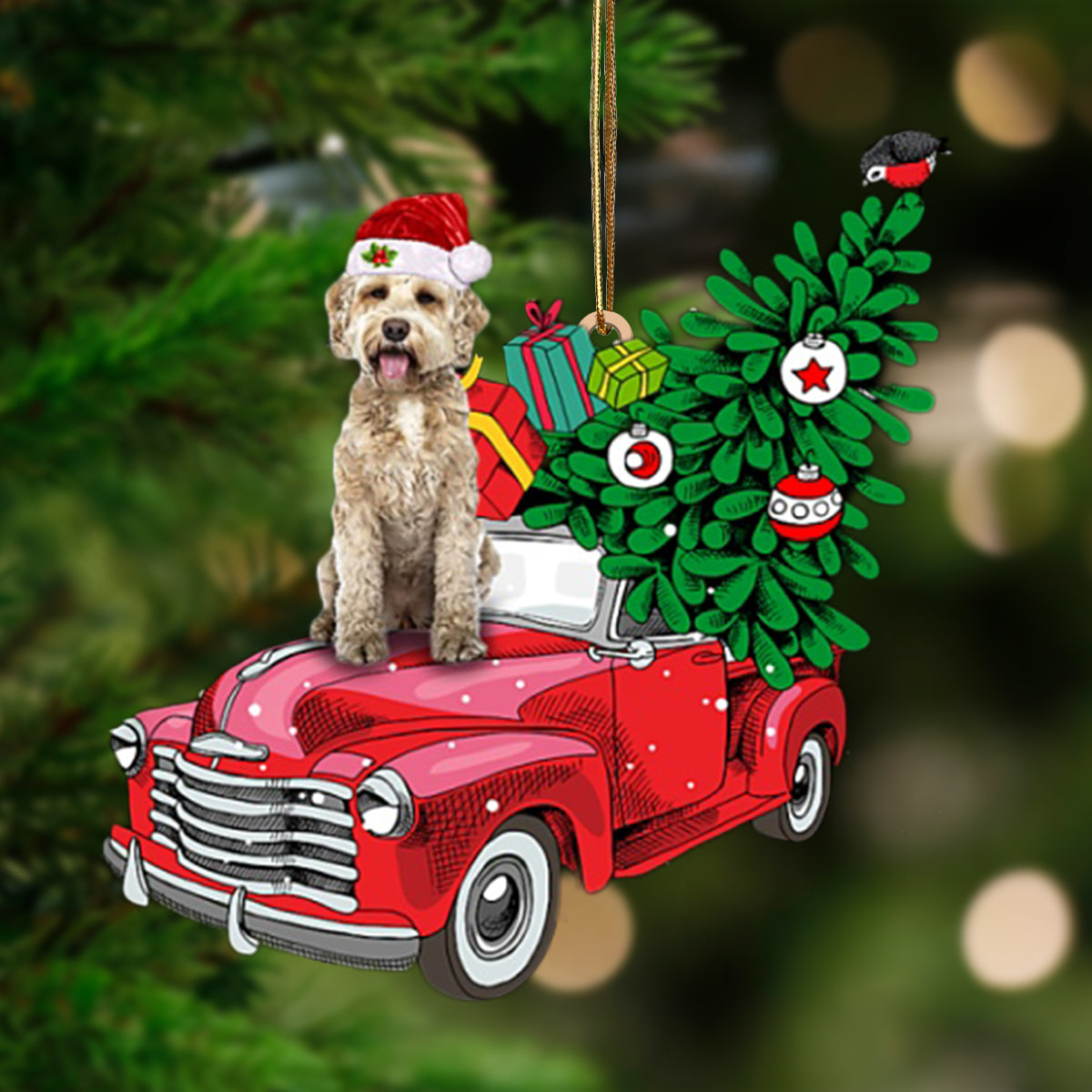 Ornament- Goldendoodle-Pine Truck Hanging Ornament, Happy Christmas Ornament, Car Ornament - Best gifts your whole family