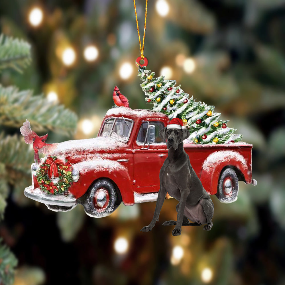 Ornament- Great Dane 1-Cardinal & Truck Two Sided Ornament, Happy Christmas Ornament, Car Ornament - Best gifts your whole family