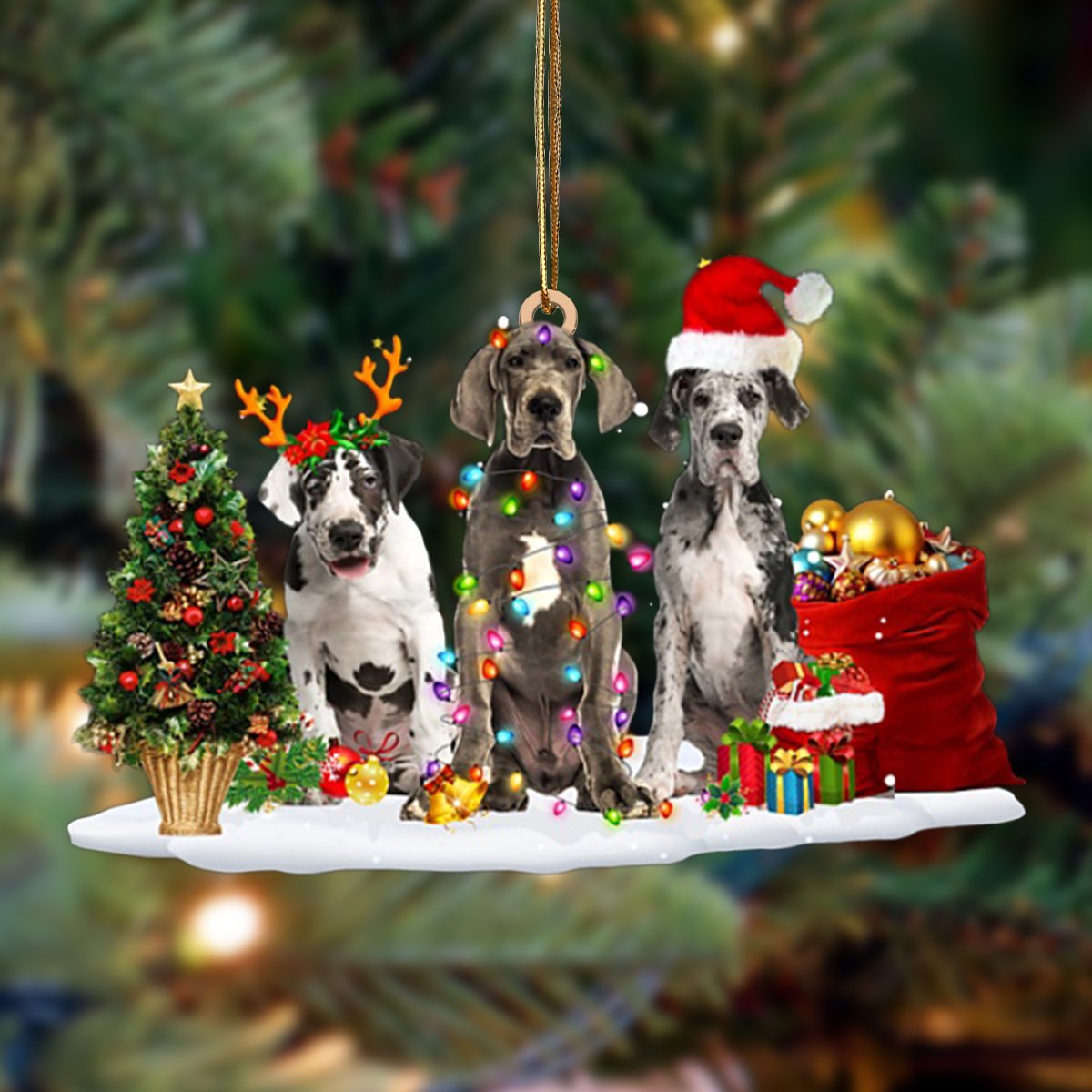 Ornament- Great Dane-Christmas Dog Friends Hanging Ornament, Happy Christmas Ornament, Car Ornament - Best gifts your whole family