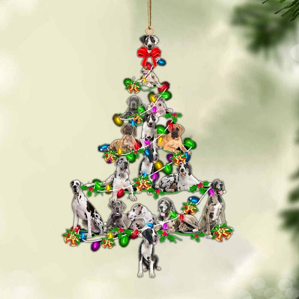 Ornament- Great Dane-Christmas Tree Lights-Two Sided Ornament, Happy Christmas Ornament, Car Ornament - Best gifts your whole family