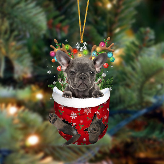 Ornament- Grey French Bulldog-In Christmas Pocket Two Sides Ornament, Happy Christmas Ornament, Car Ornament - Best gifts your whole family