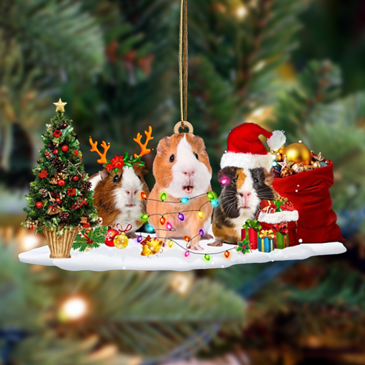 Ornament- Guinea Pig-Christmas Dog Friends Hanging Ornament, Happy Christmas Ornament, Car Ornament - Best gifts your whole family