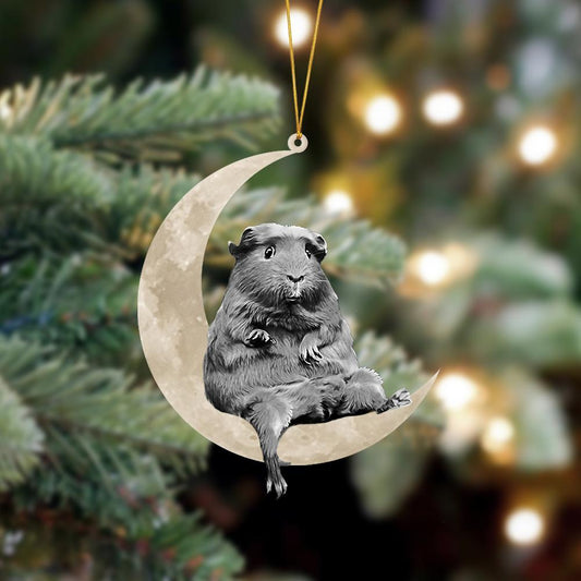 Ornament- Guinea Sits On The Moon Hanging Ornament Dog Ornament, Car Ornament, Christmas Ornament - Best gifts your whole family