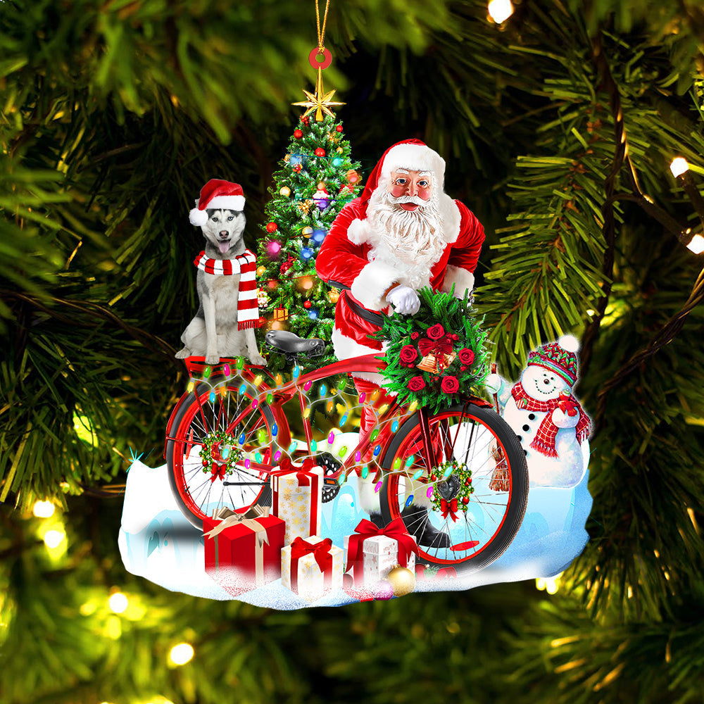 Ornament- husky On Santa's Bike Ornament Dog Ornament, Car Ornament, Christmas Ornament - Best gifts your whole family