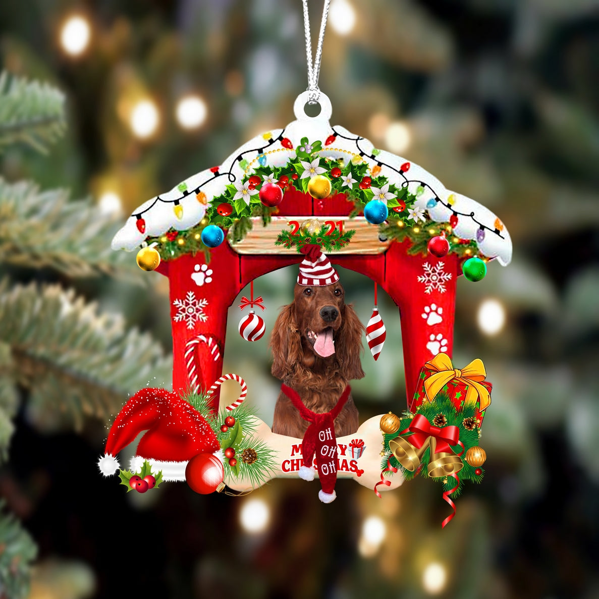 Ornament- Irish Setter-Christmas House Two Sided Ornament, Happy Christmas Ornament, Car Ornament - Best gifts your whole family
