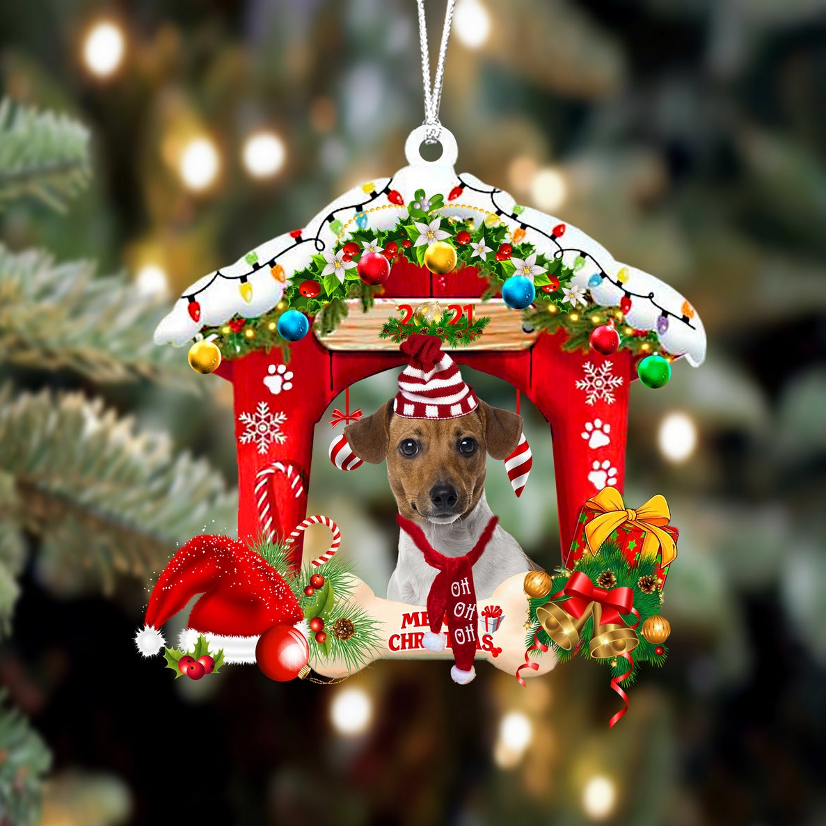 Ornament- Jack Russell Terrier-Christmas House Two Sided Ornament, Happy Christmas Ornament, Car Ornament - Best gifts your whole family