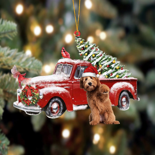 Ornament- Labradoodle 3-Cardinal & Truck Two Sided Ornament, Happy Christmas Ornament, Car Ornament - Best gifts your whole family