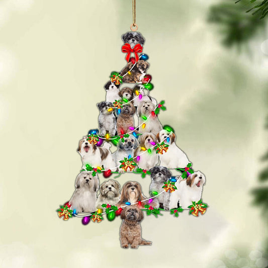 Ornament- Lhasa Apso-Christmas Tree Lights-Two Sided Ornament, Happy Christmas Ornament, Car Ornament - Best gifts your whole family