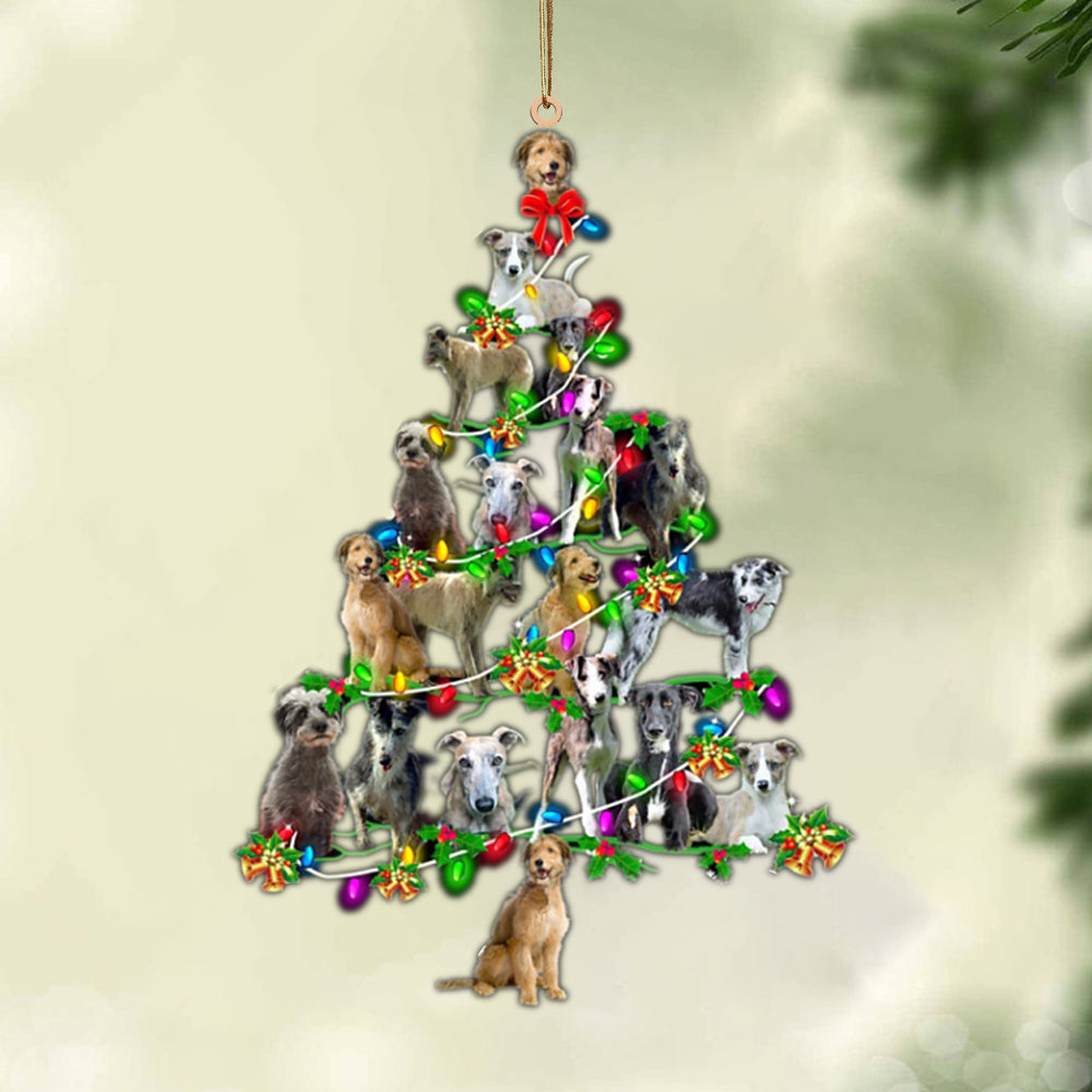 Ornament- Lurcher-Christmas Tree Lights-Two Sided Ornament, Happy Christmas Ornament, Car Ornament - Best gifts your whole family