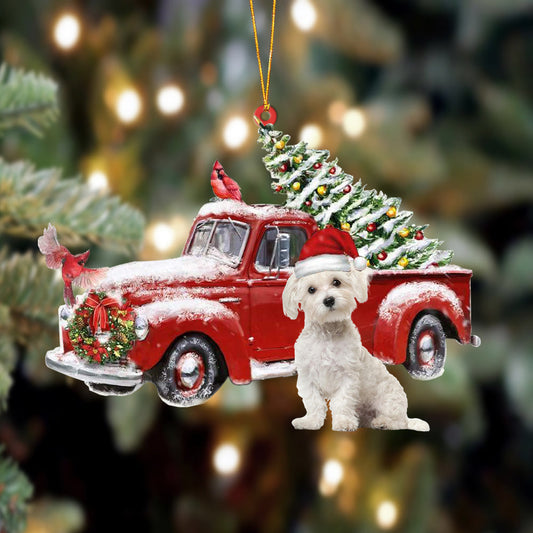 Ornament- Maltese-Cardinal & Truck Two Sided Ornament, Happy Christmas Ornament, Car Ornament - Best gifts your whole family