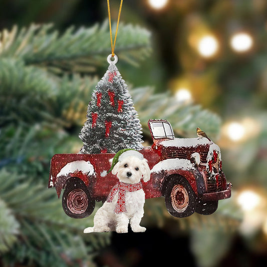 Ornament- Maltese-Christmas Truck Two Sided Ornament, Happy Christmas Ornament, Car Ornament - Best gifts your whole family