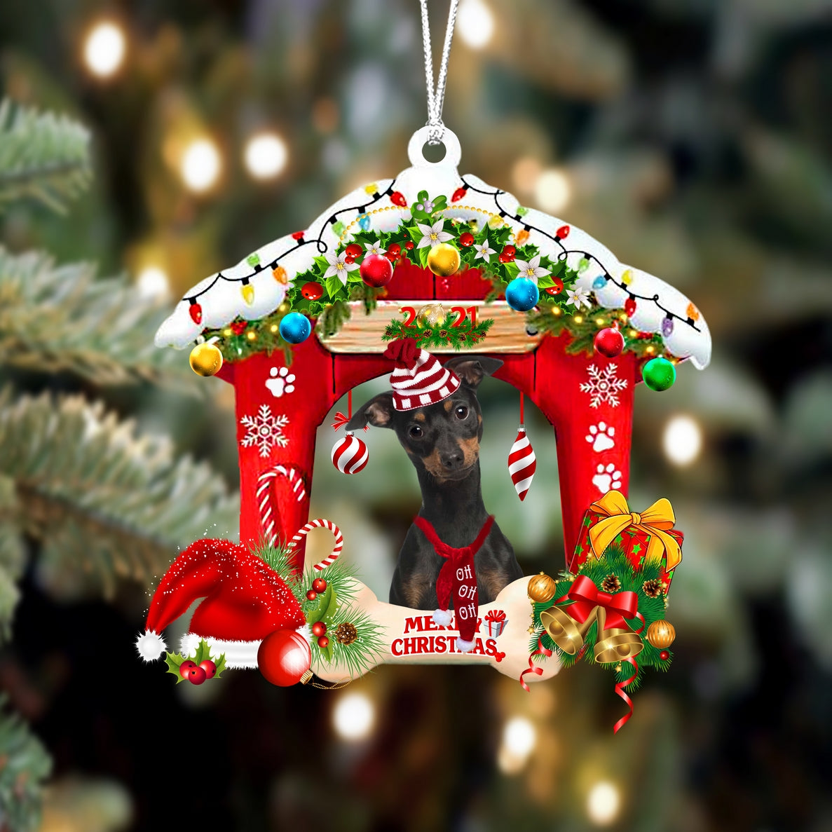 Ornament- Miniature Pinscher 2-Christmas House Two Sided Ornament, Happy Christmas Ornament, Car Ornament - Best gifts your whole family