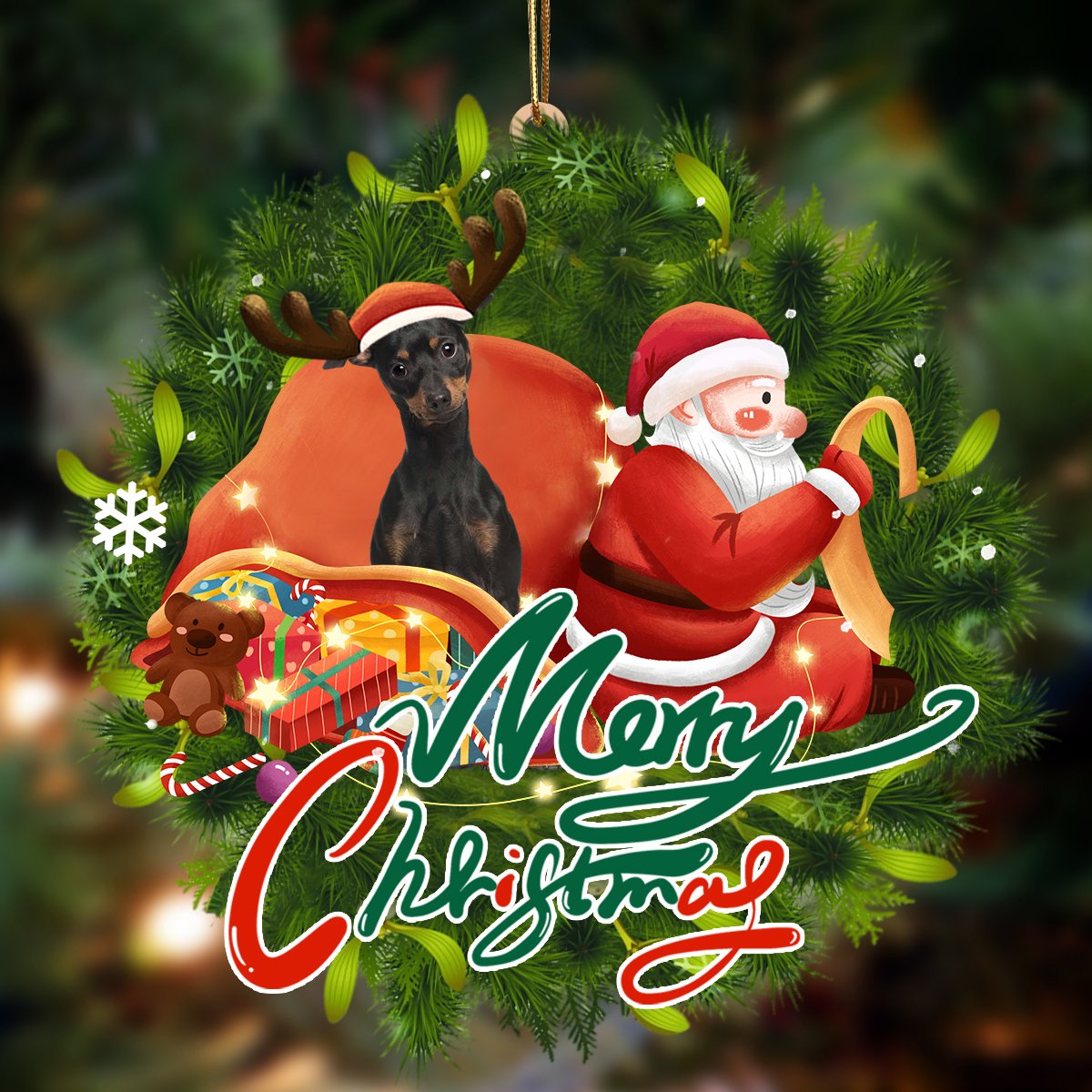 Ornament- Miniature Pinscher 2-Santa & dog Hanging Ornament, Happy Christmas Ornament, Car Ornament - Best gifts your whole family