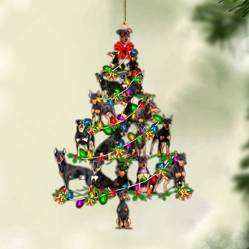 Ornament- Miniature Pinscher-Christmas Tree Lights-Two Sided Ornament, Happy Christmas Ornament, Car Ornament - Best gifts your whole family