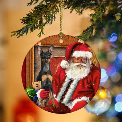 Ornament- Miniature Pinscher With Santa Christmas Ornament, Happy Christmas Ornament, Car Ornament - Best gifts your whole family