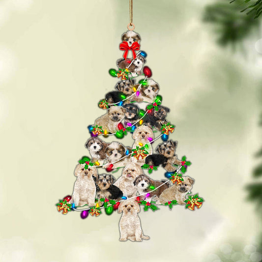 Ornament- Morkie-Christmas Tree Lights-Two Sided Ornament, Happy Christmas Ornament, Car Ornament - Best gifts your whole family