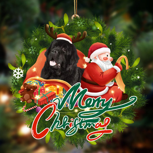 Ornament- Newfoundland-Santa & dog Hanging Ornament, Happy Christmas Ornament, Car Ornament - Best gifts your whole family