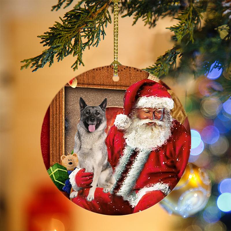 Ornament- Norwegian Elkhound With Santa Christmas Ornament, Happy Christmas Ornament, Car Ornament - Best gifts your whole family