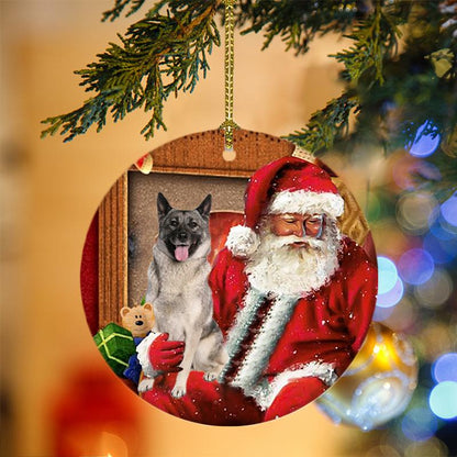 Ornament- Norwegian Elkhound With Santa Christmas Ornament, Happy Christmas Ornament, Car Ornament - Best gifts your whole family