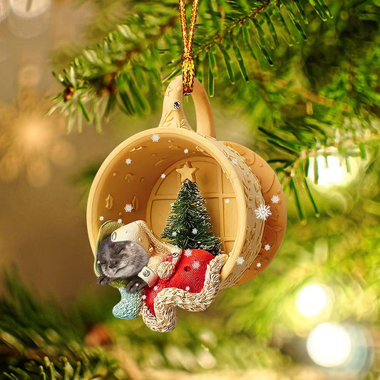 Ornament- Otter Sleeping in a tiny cup Christmas Holiday-Two Sided Ornament, Christmas Ornament, Car Ornament - Best gifts your whole family