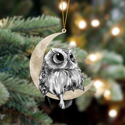 Ornament- Owl Sits On The Moon Hanging Ornament Dog Ornament, Car Ornament, Christmas Ornament - Best gifts your whole family