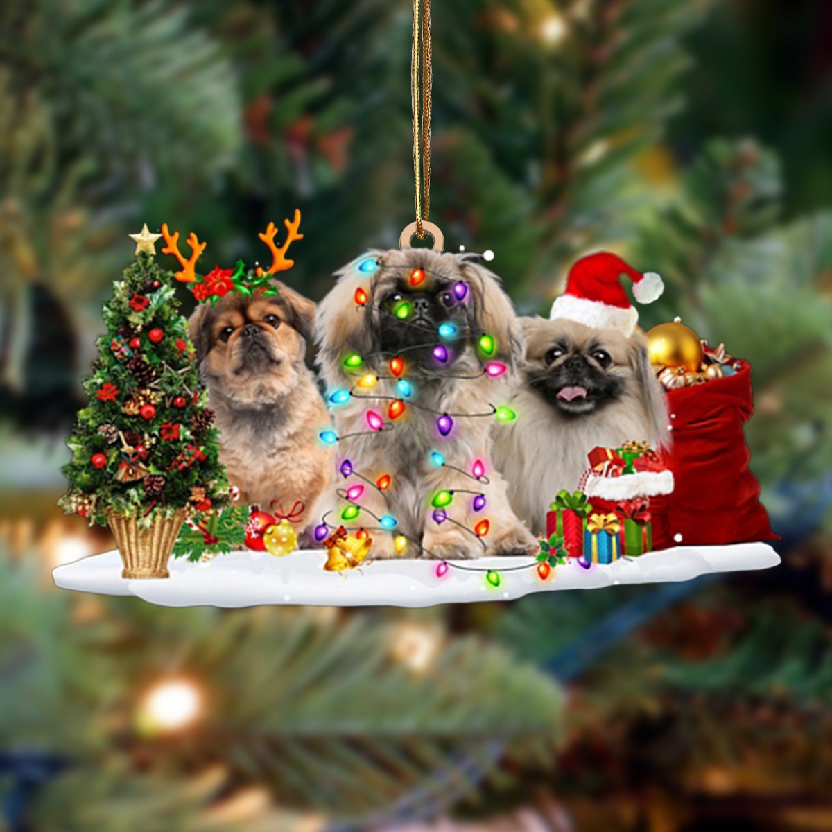Ornament- Pekingese-Christmas Dog Friends Hanging Ornament, Happy Christmas Ornament, Car Ornament - Best gifts your whole family