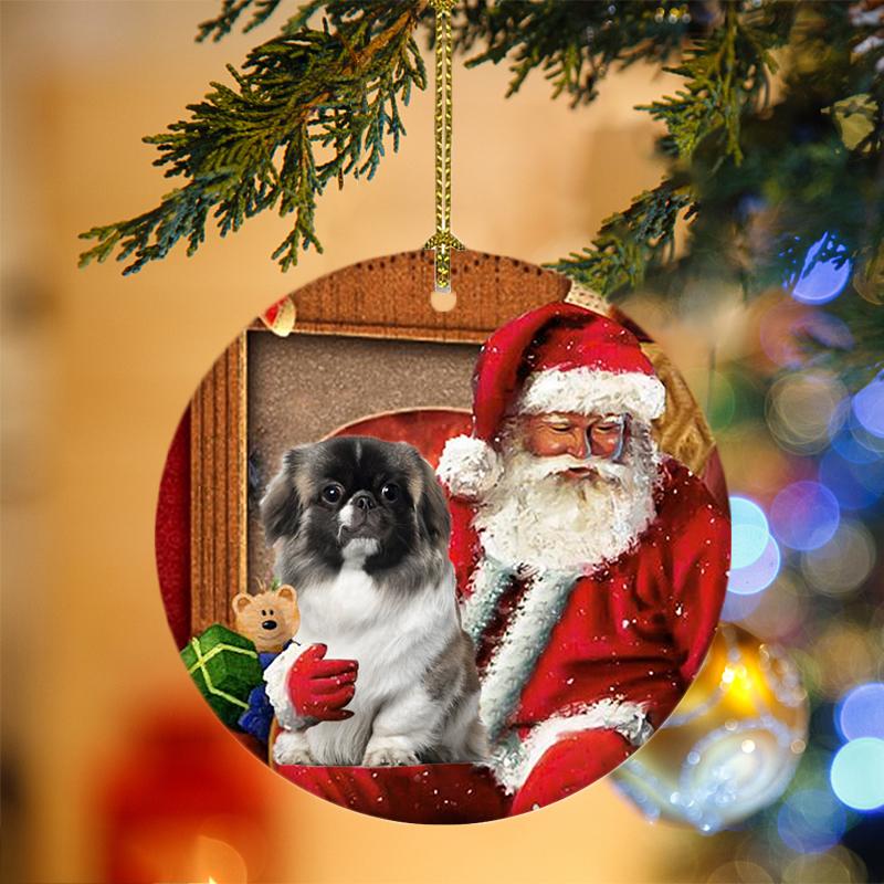 Ornament- Pekingese With Santa Christmas Ornament, Happy Christmas Ornament, Car Ornament - Best gifts your whole family