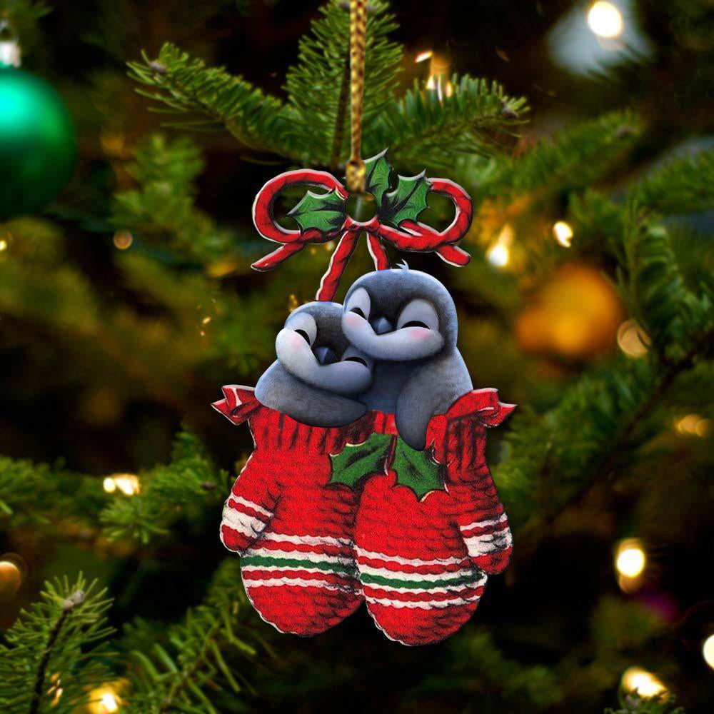 Ornament- Penguins Inside Your Gloves Christmas Holiday-Two Sided Ornament, Christmas Ornament, Car Ornament - Best gifts your whole family