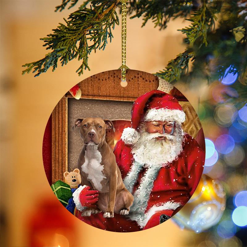 Ornament- Pit Bull With Santa Christmas Ornament, Happy Christmas Ornament, Car Ornament - Best gifts your whole family